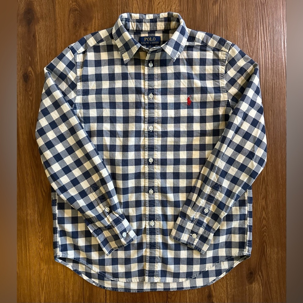 Polo by Ralph Lauren Boys Navy and Cream Plaid Button Down Shirt